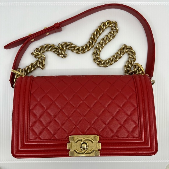 Chanel Red Medium Quilted Boy Bag LGHW - Picture 3 of 16
